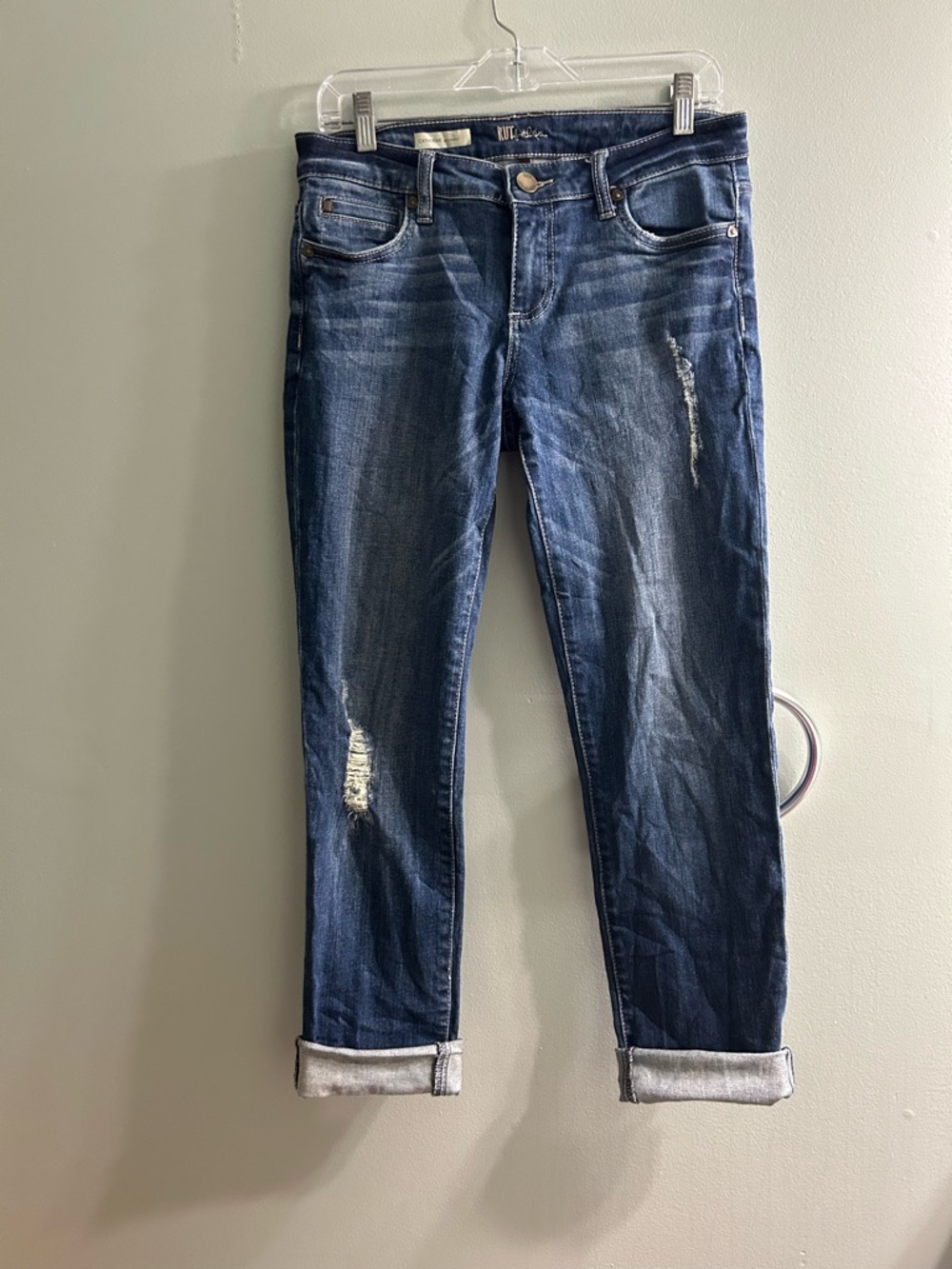 Kut From The Kloth Catherine Boyfriend Jeans Women's Blue Denim  Distressed